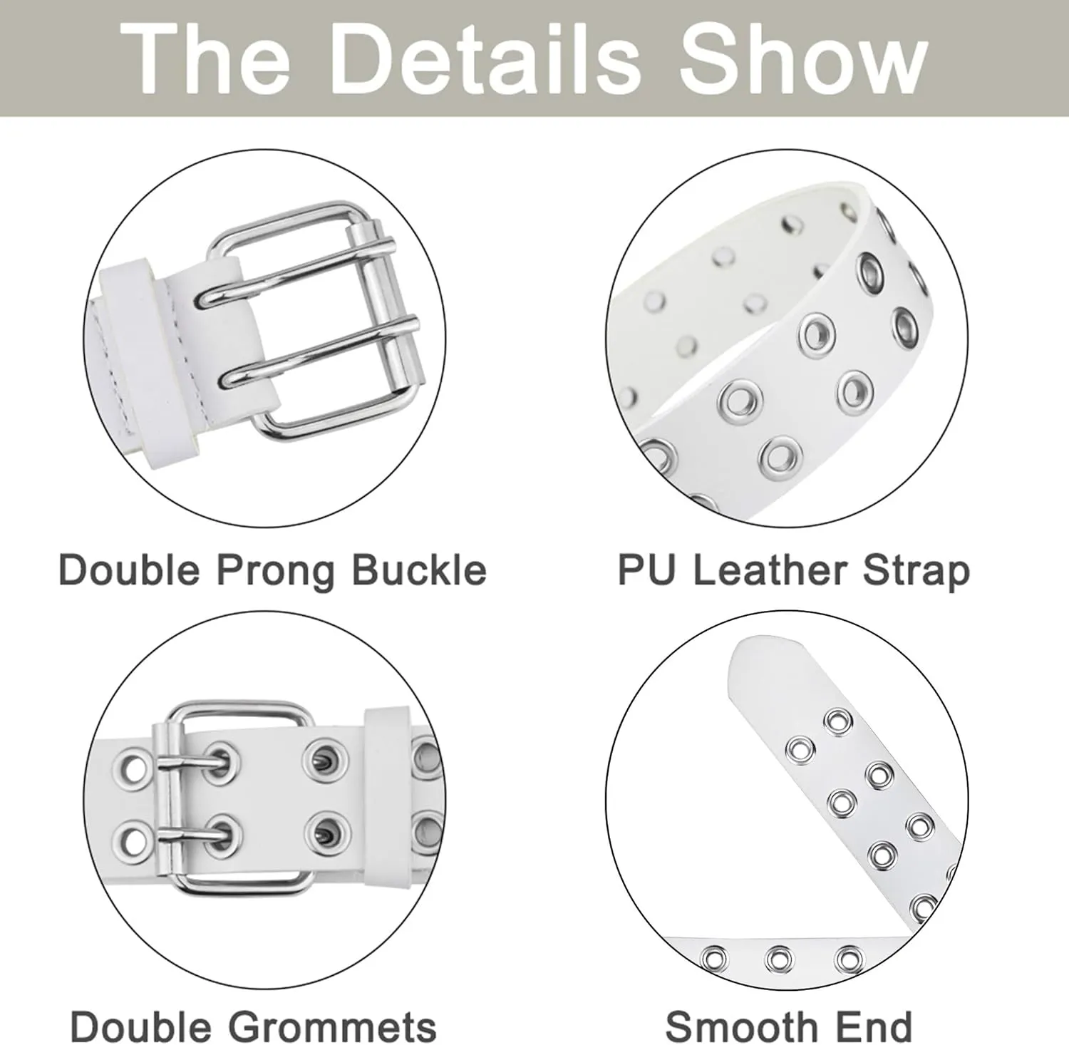 Grommet Leather Belts for Women, Black Belt Women Men with Double Holes