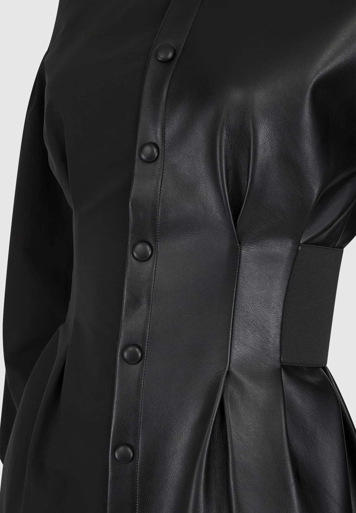 Half Leather Shirt Dress - Black