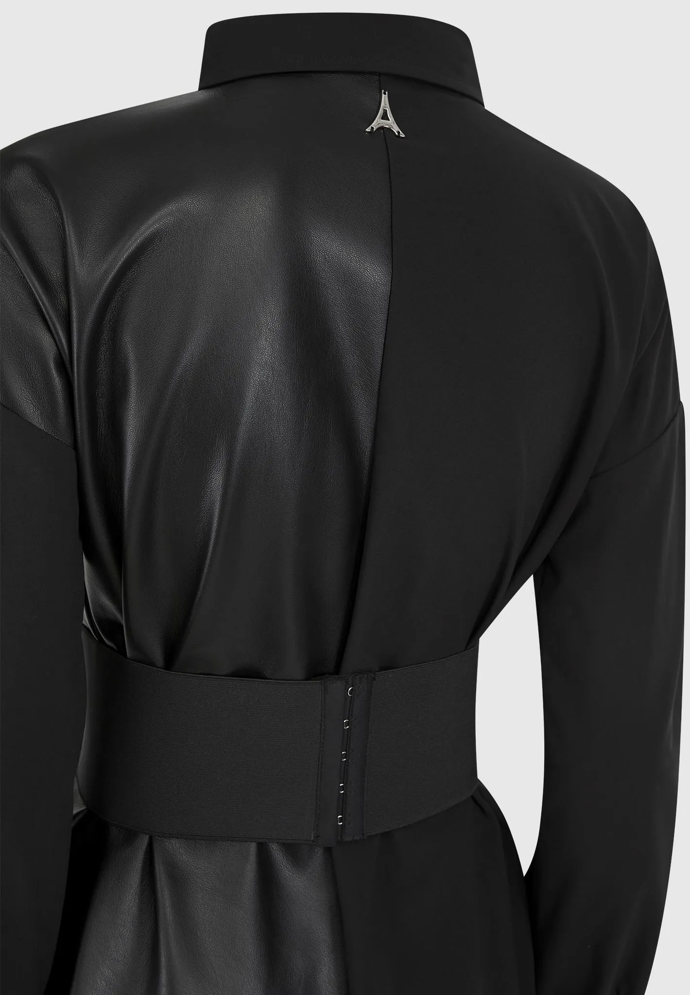 Half Leather Shirt Dress - Black