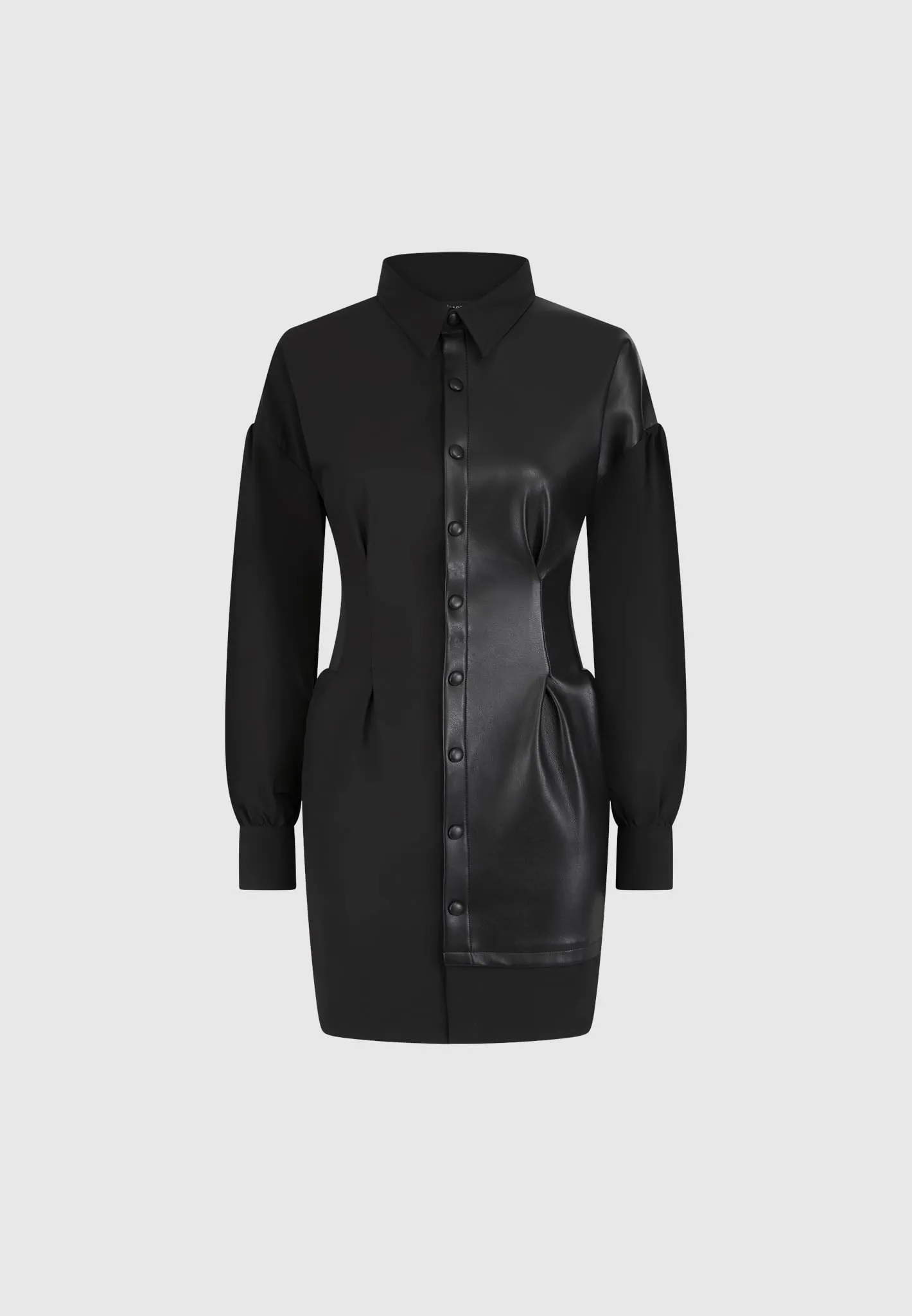 Half Leather Shirt Dress - Black