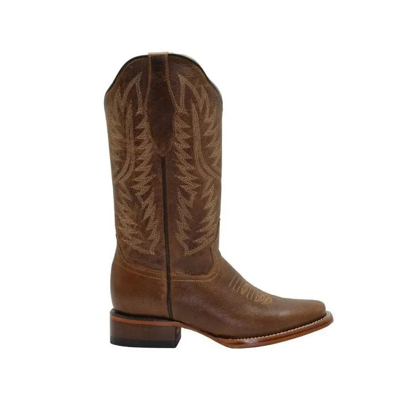 JB16-10 Brown  Plain Women Boots,  Western Boots, Square Toe, Premium Women's Cowboy Boots, Embroidered, Cowgirls Boots.