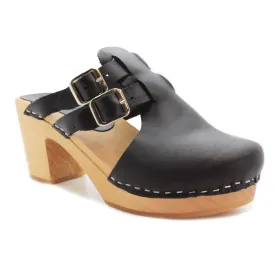 KLÄGN Brigetta Mid-heel Fashion Leather Wooden Clogs - CLOSEOUT