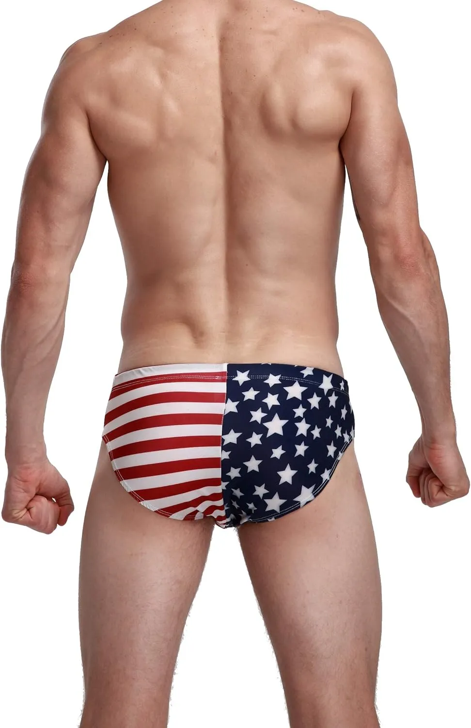 Linemoon Mens American Flag Swim Briefs Fashion Low Rise Beach Swimsuits with Drawstring