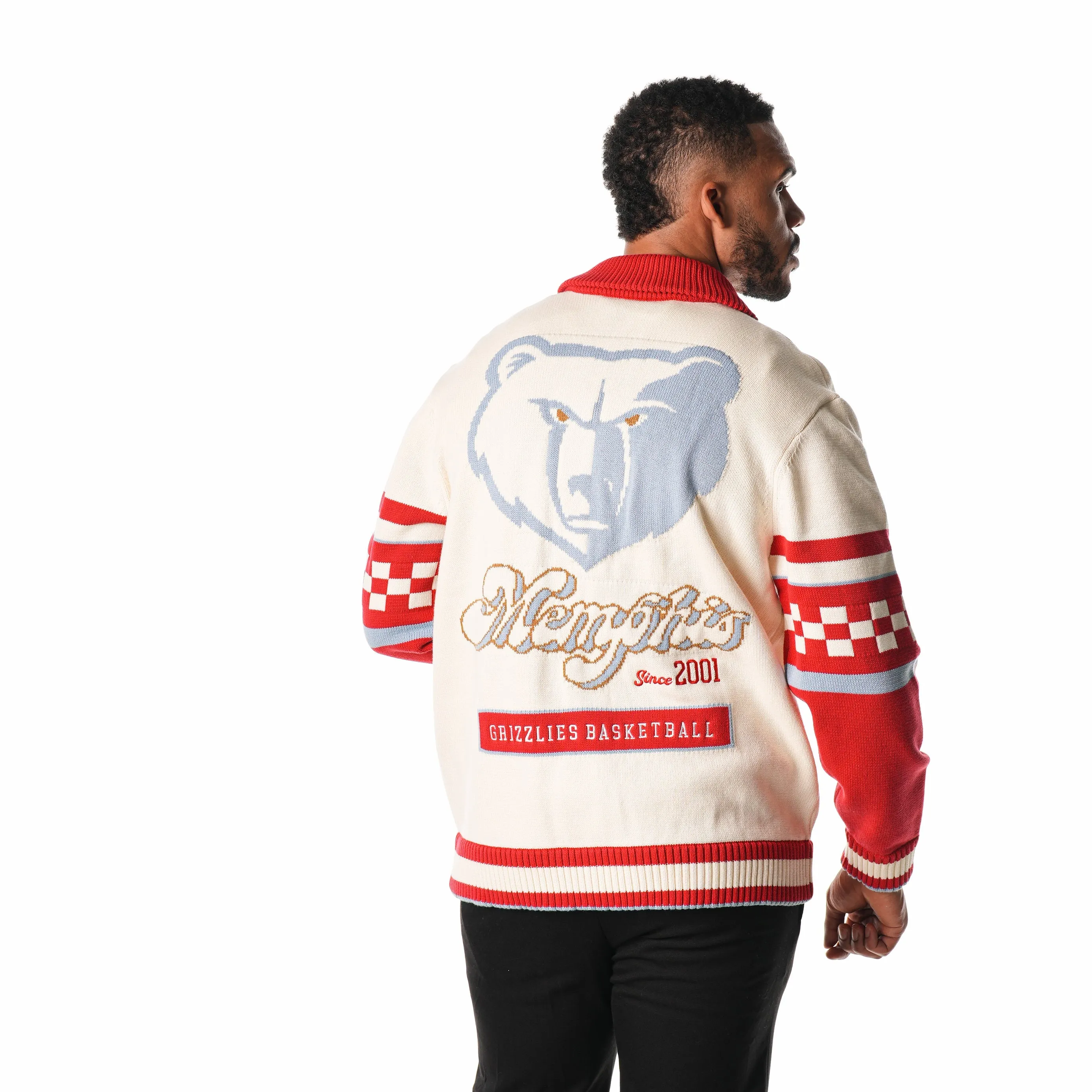 Cream Memphis Grizzlies Jacquard Button-Up Sweater