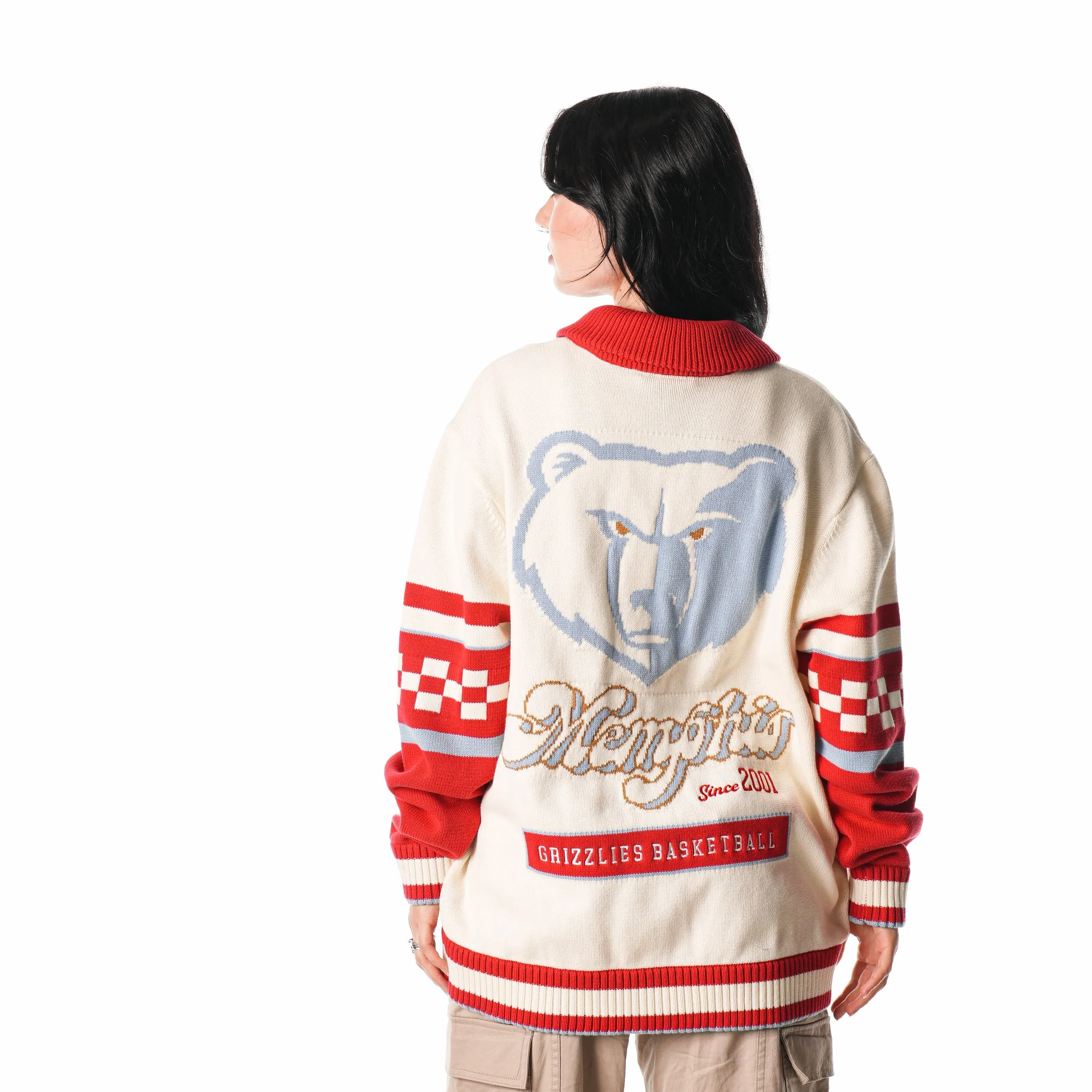Cream Memphis Grizzlies Jacquard Button-Up Sweater