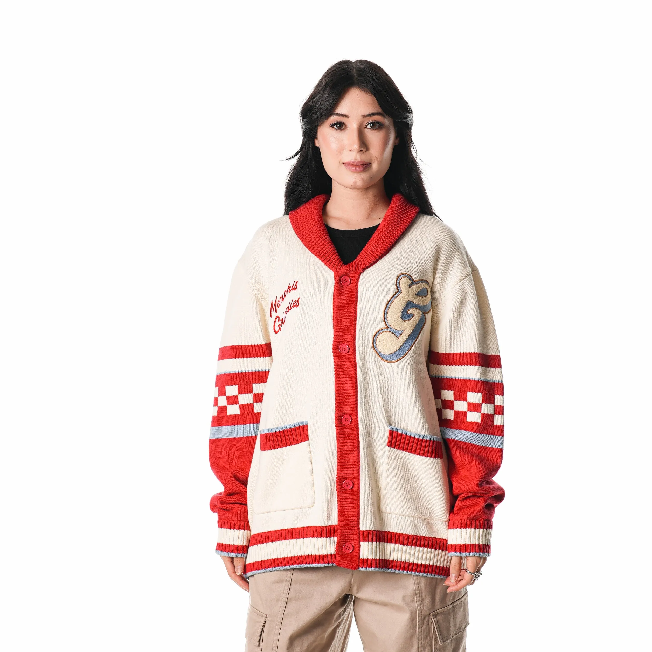 Cream Memphis Grizzlies Jacquard Button-Up Sweater