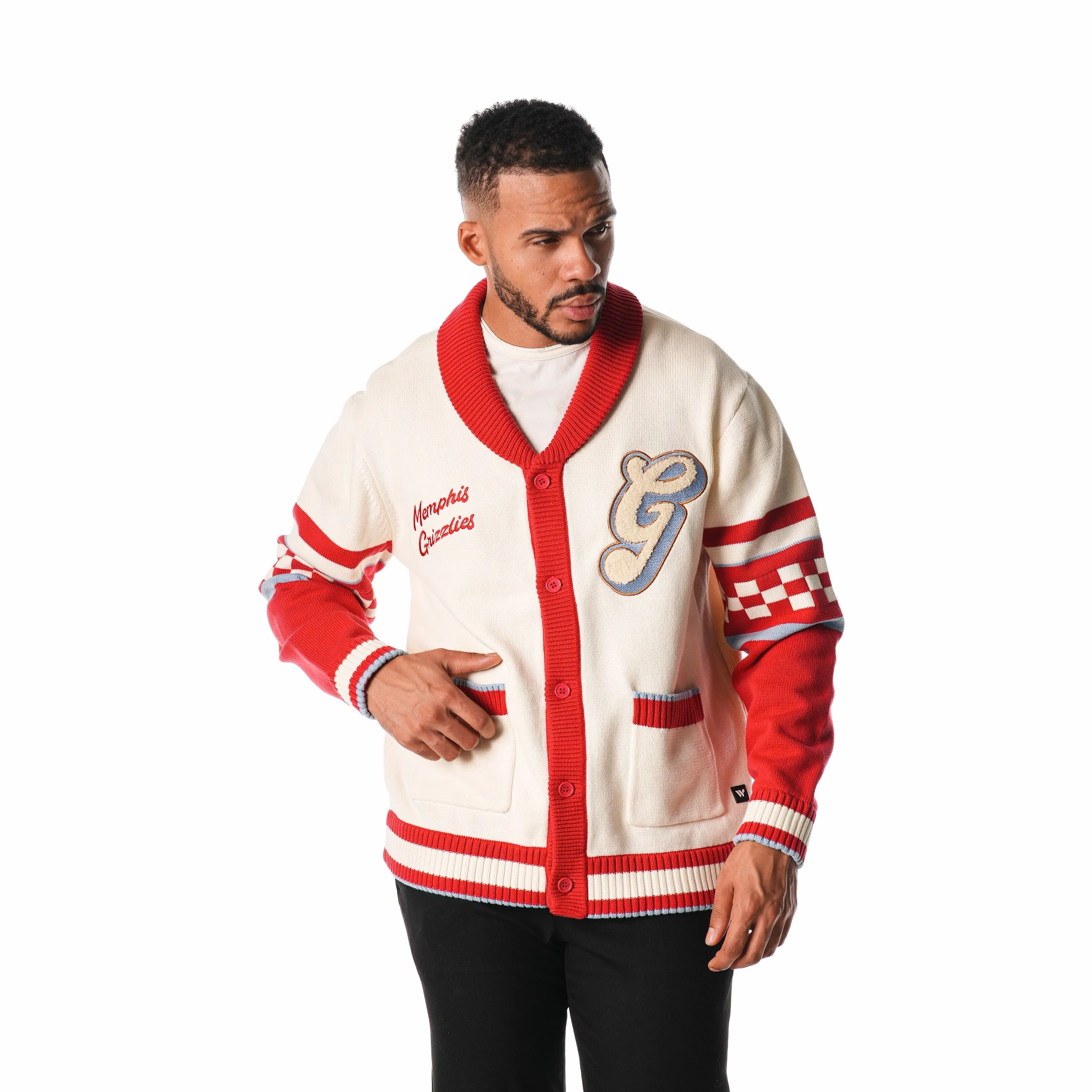 Cream Memphis Grizzlies Jacquard Button-Up Sweater