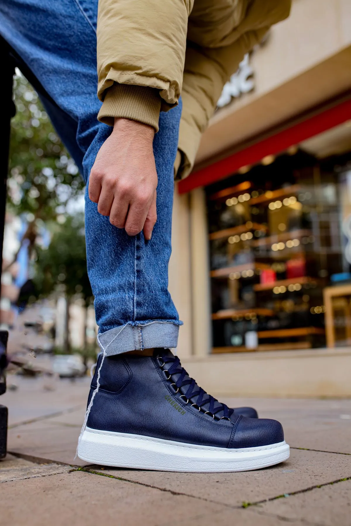 Navy Mid Top Sneaker CH258