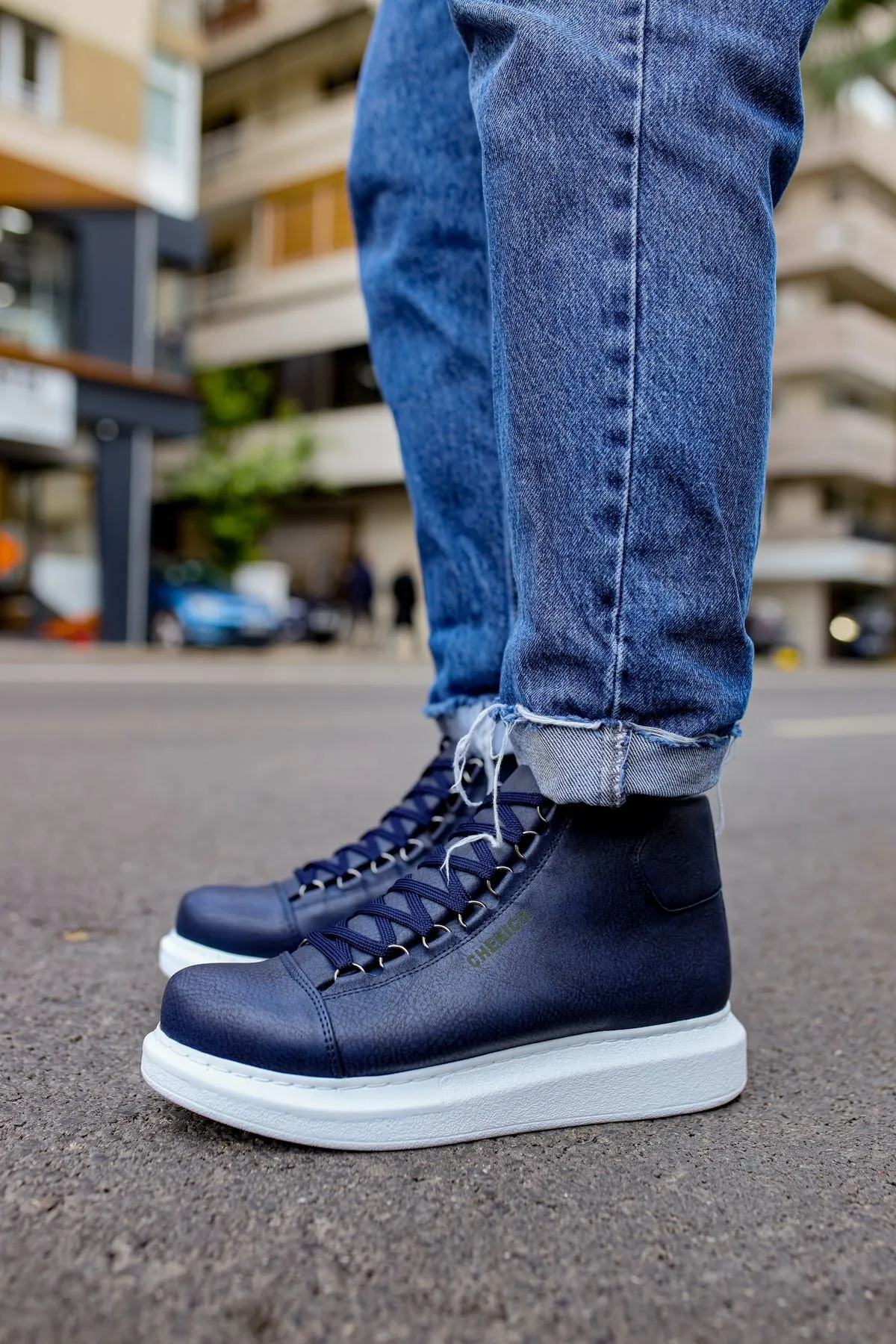 Navy Mid Top Sneaker CH258