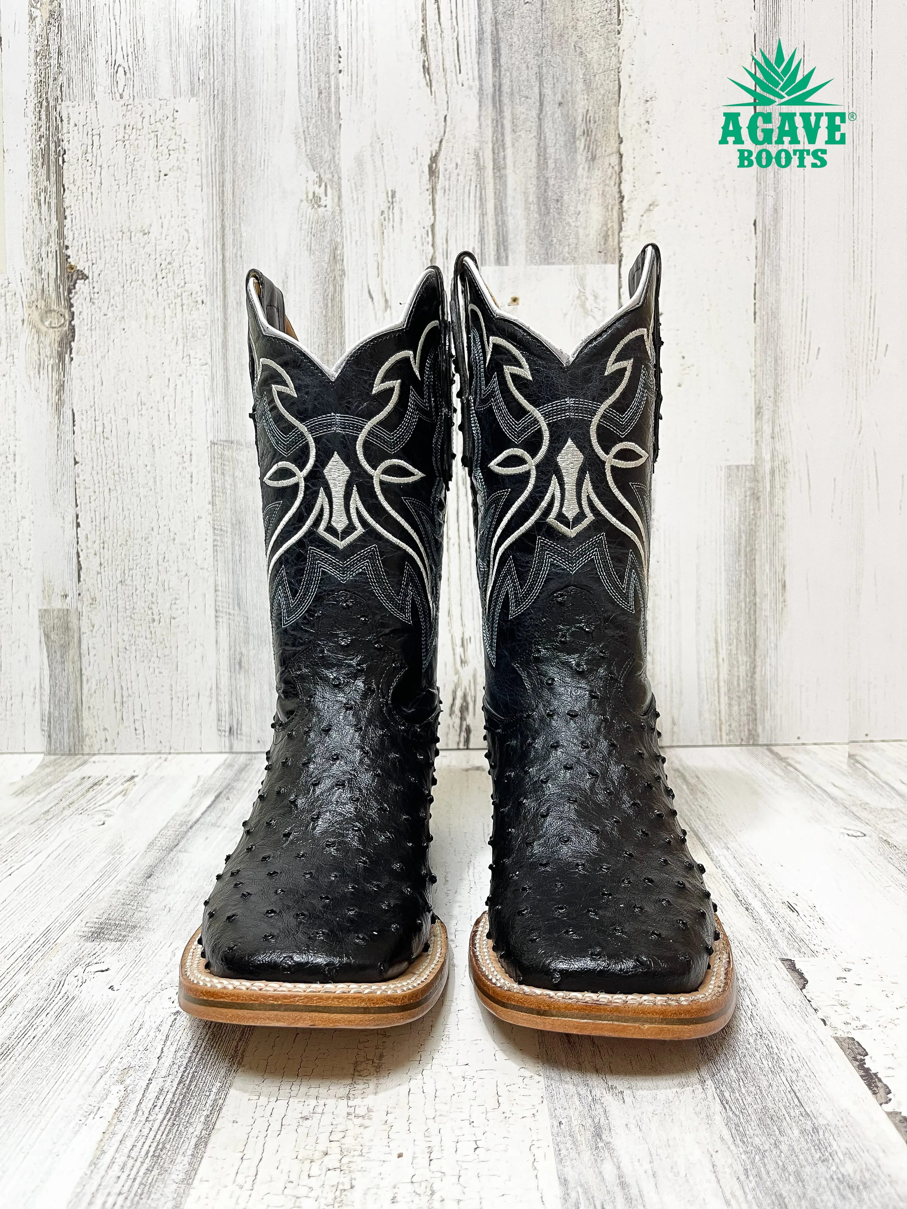 OSTRICH BLACK | MEN SQUARE TOE WESTERN COWBOY BOOTS