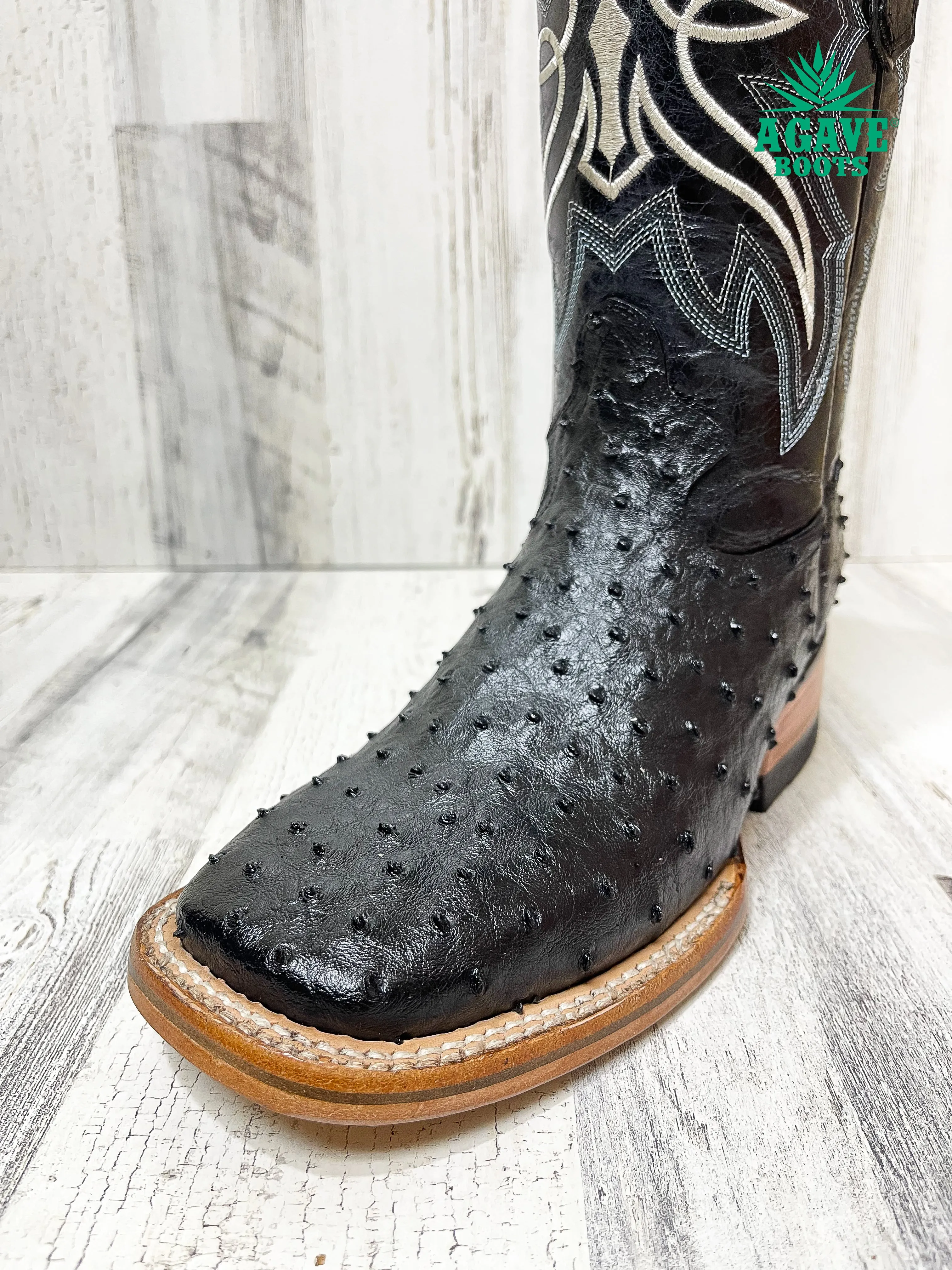 OSTRICH BLACK | MEN SQUARE TOE WESTERN COWBOY BOOTS