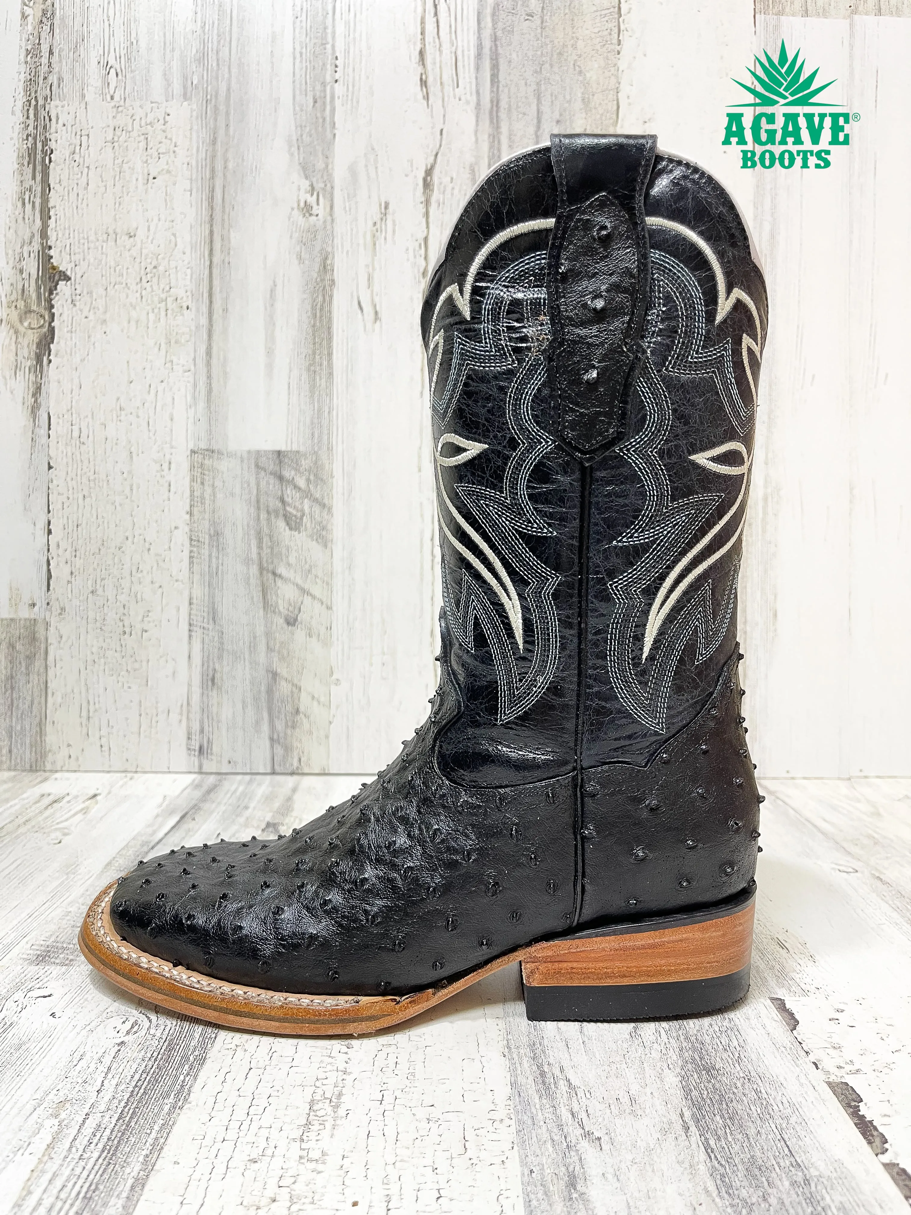 OSTRICH BLACK | MEN SQUARE TOE WESTERN COWBOY BOOTS