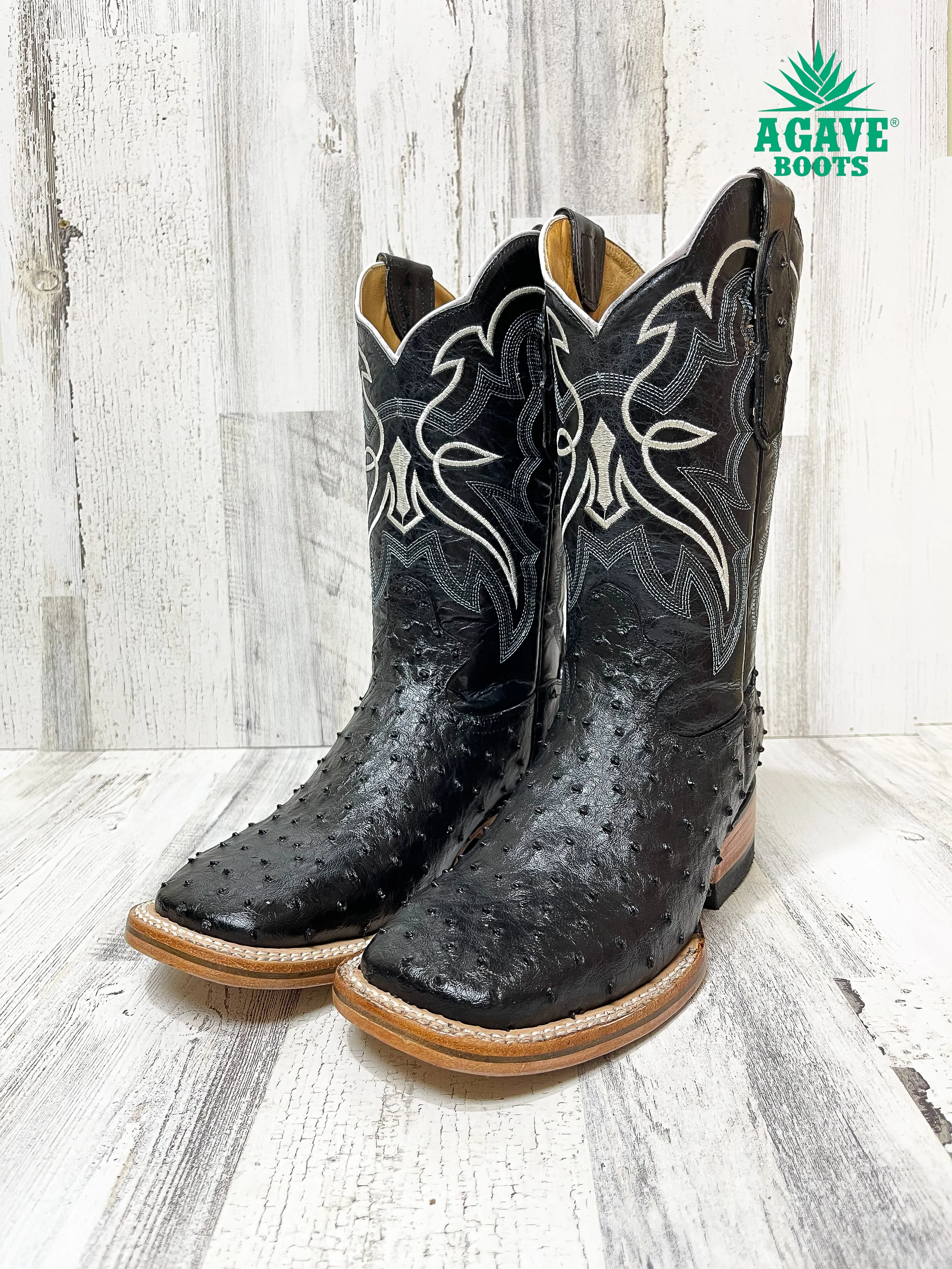 OSTRICH BLACK | MEN SQUARE TOE WESTERN COWBOY BOOTS