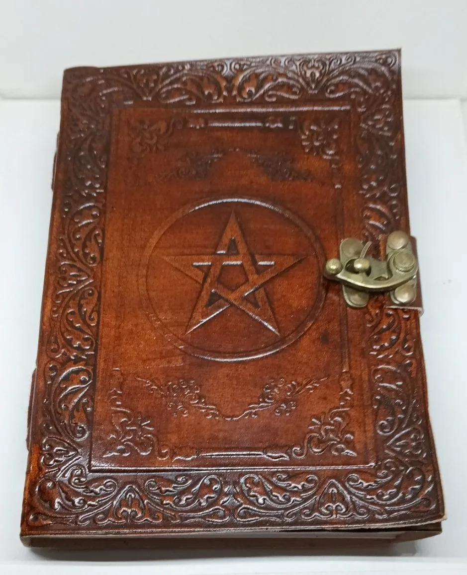 Pentagram Embossed Leather Notebook Blank Journal Pentacle Book of Shadows