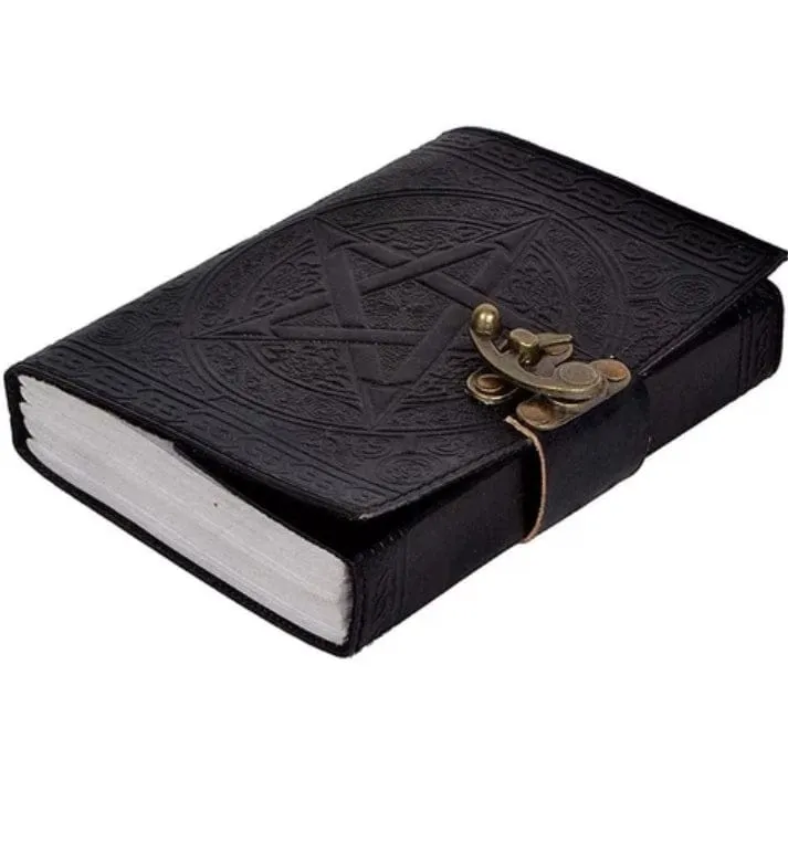 Pentagram Embossed Leather Notebook Blank Journal Pentacle Book of Shadows