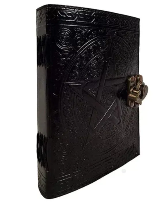 Pentagram Embossed Leather Notebook Blank Journal Pentacle Book of Shadows
