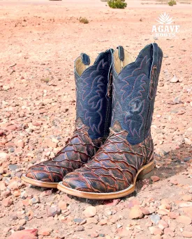 "RUSTIC COGNAC" BASS  | MEN SQUARE TOE WESTERN COWBOY BOOTS