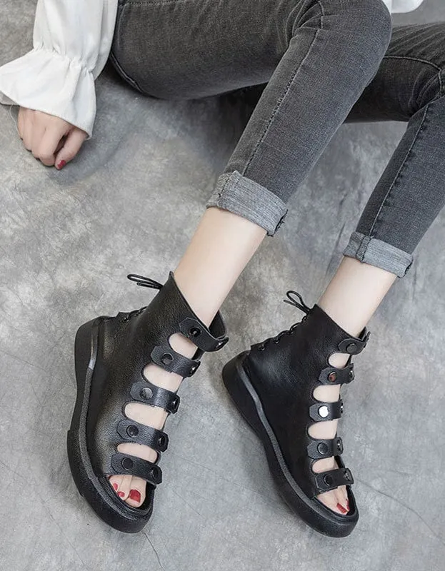 Retro Leather Fashion Fish Toe Summer Boots 35-43