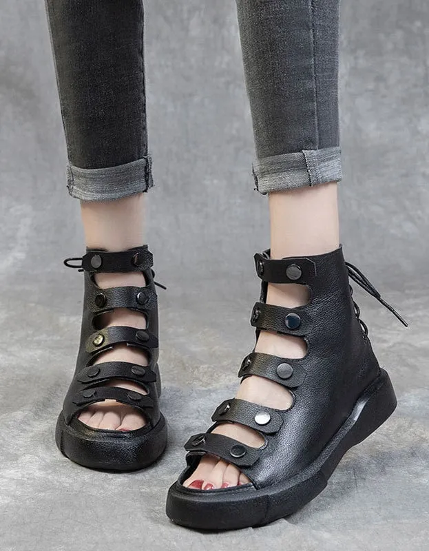 Retro Leather Fashion Fish Toe Summer Boots 35-43