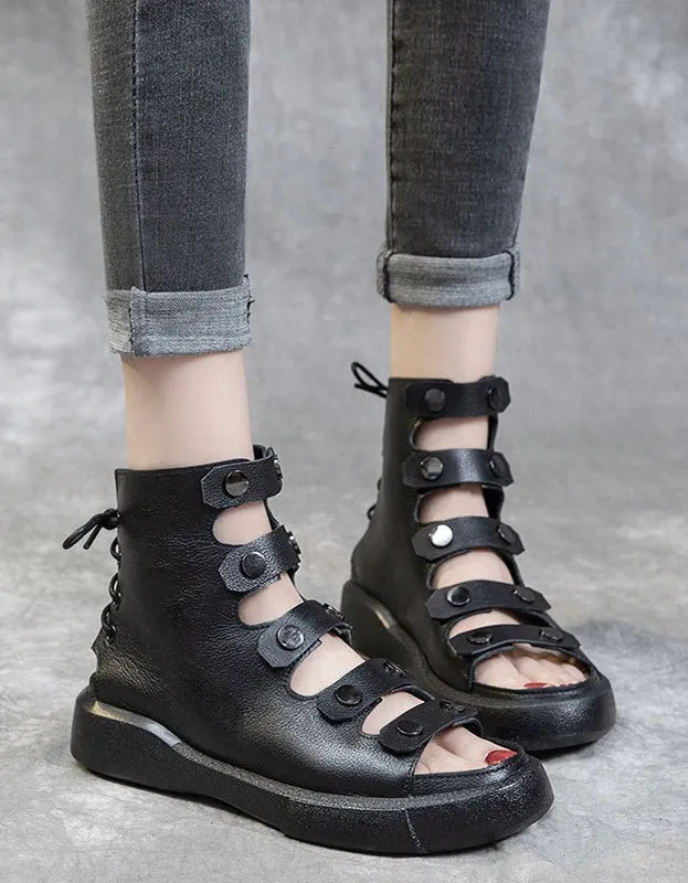 Retro Leather Fashion Fish Toe Summer Boots 35-43