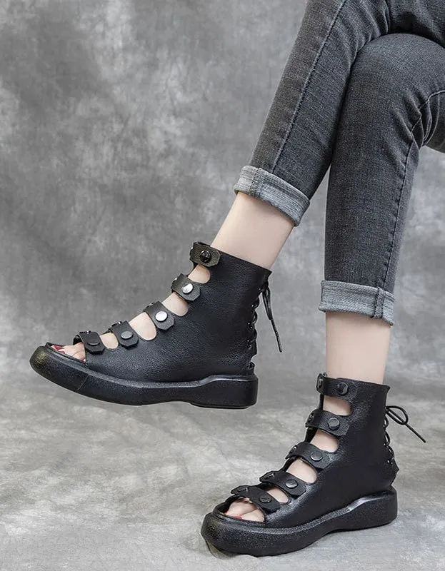 Retro Leather Fashion Fish Toe Summer Boots 35-43