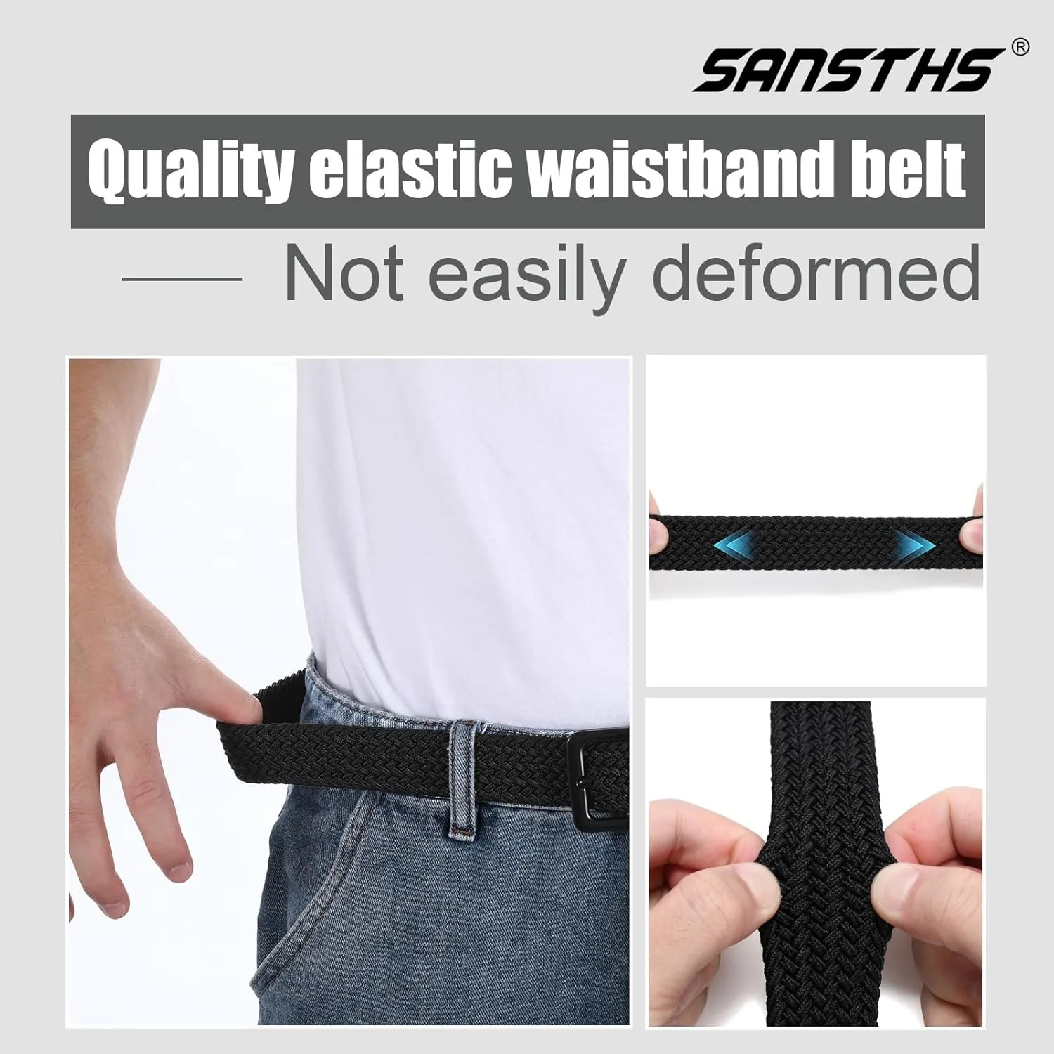 SANSTHS 2Pack Elastic Belt for Men, Mens Belts Casual for Jeans Pants, Woven Braided Web Belt for Golf, 1.3 inches Width