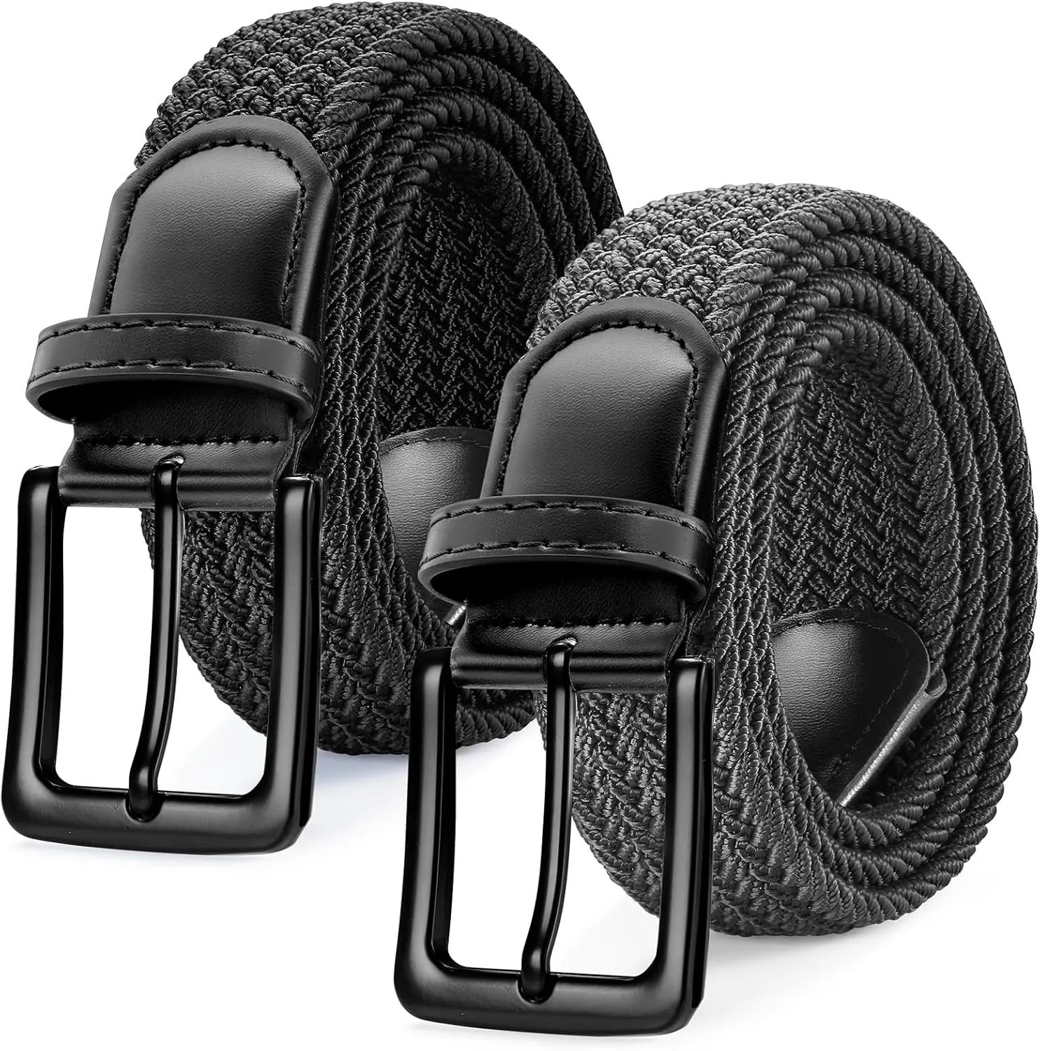 SANSTHS 2Pack Elastic Belt for Men, Mens Belts Casual for Jeans Pants, Woven Braided Web Belt for Golf, 1.3 inches Width