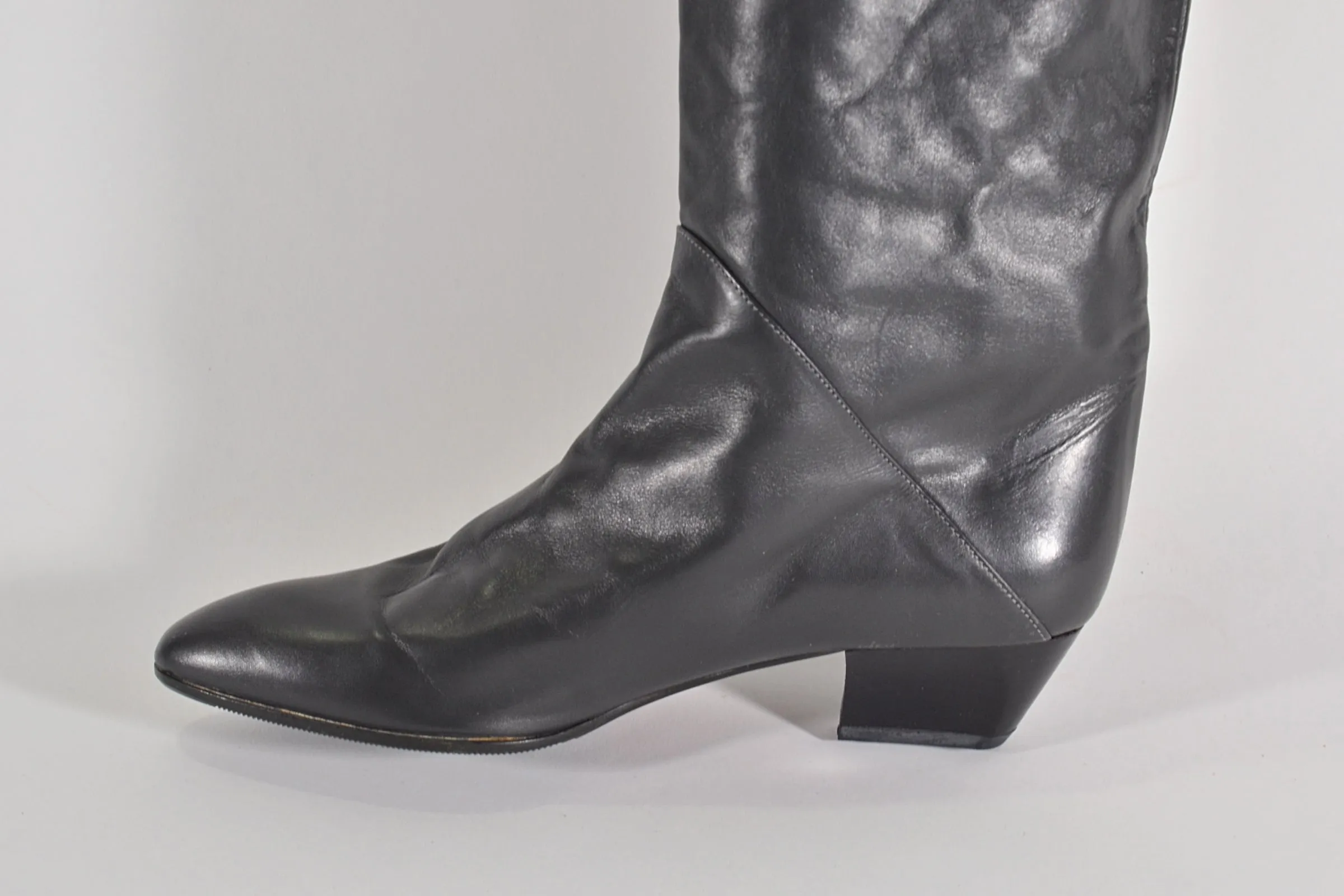 SOLD Vintage 70s Grey Leather Boots, Unworn Deadstock, Slouchy Boots 9