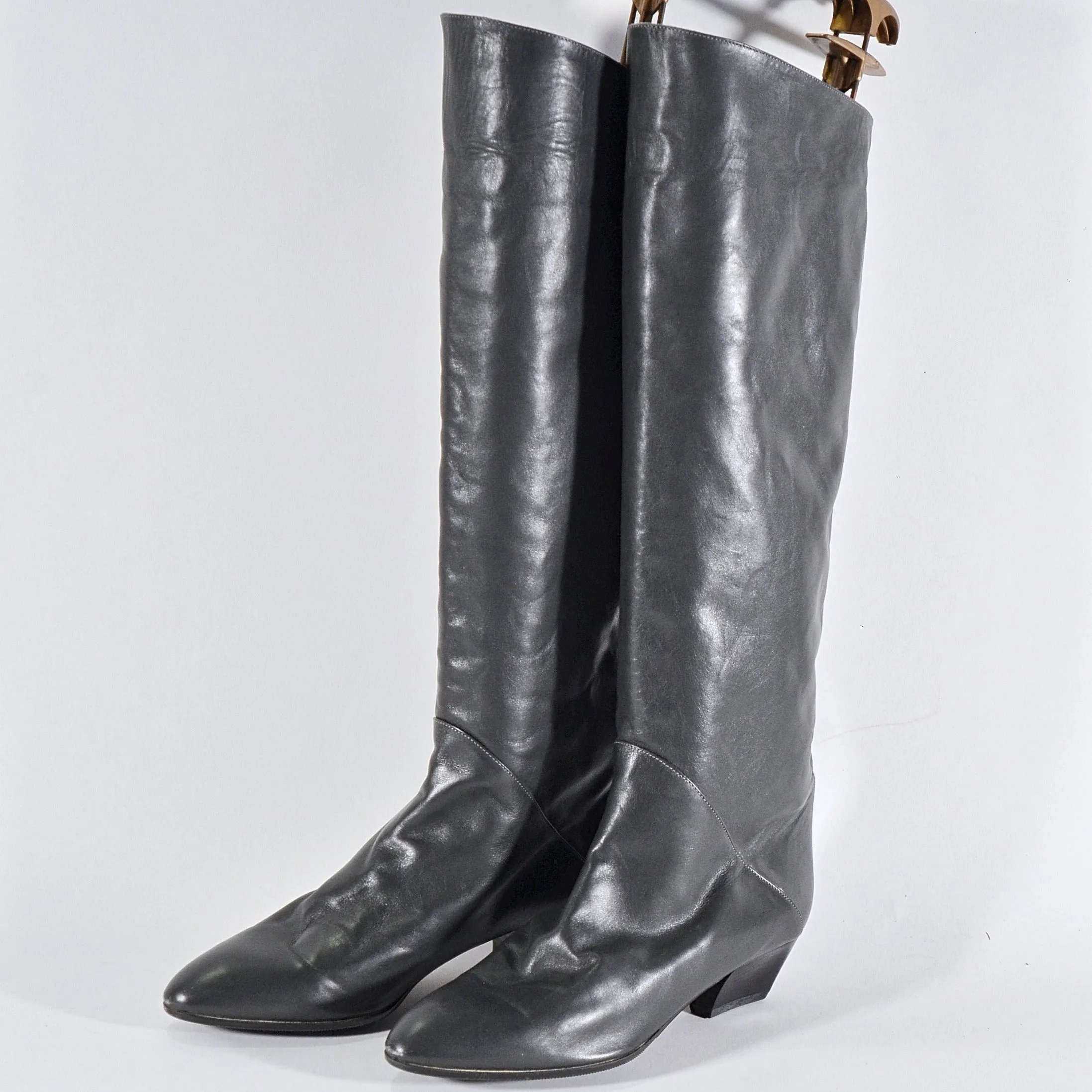 SOLD Vintage 70s Grey Leather Boots, Unworn Deadstock, Slouchy Boots 9