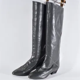 SOLD Vintage 70s Grey Leather Boots, Unworn Deadstock, Slouchy Boots 9