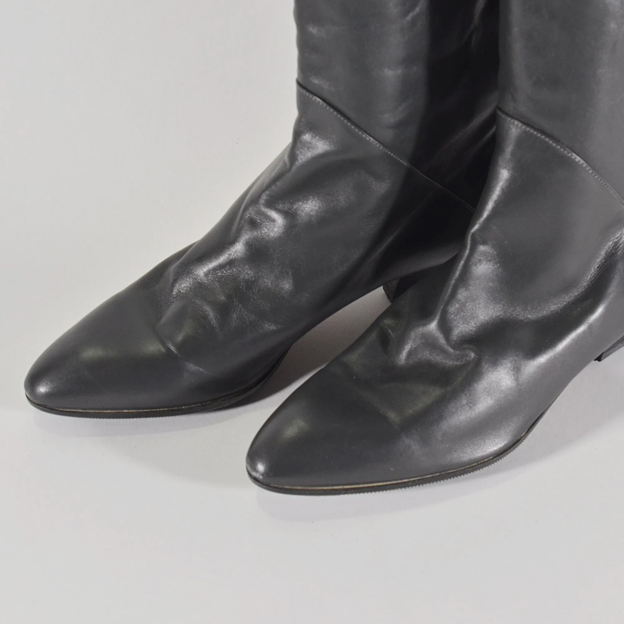 SOLD Vintage 70s Grey Leather Boots, Unworn Deadstock, Slouchy Boots 9