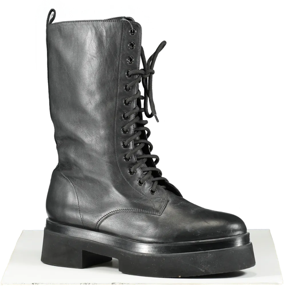 Tamara Mellon Black Leather Lace Up Calf Boots UK 8 EU 41 👠