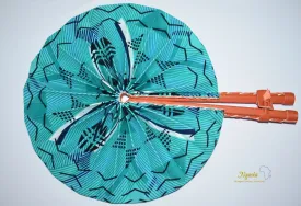 Teal Blue Design African Tribal Print Fashion Fan FAN-16