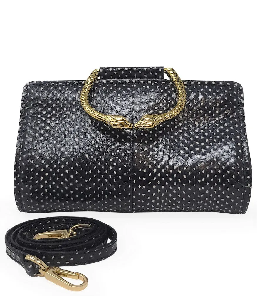 Tramontano Black Leather Mini Clutch W/ Snake Handle