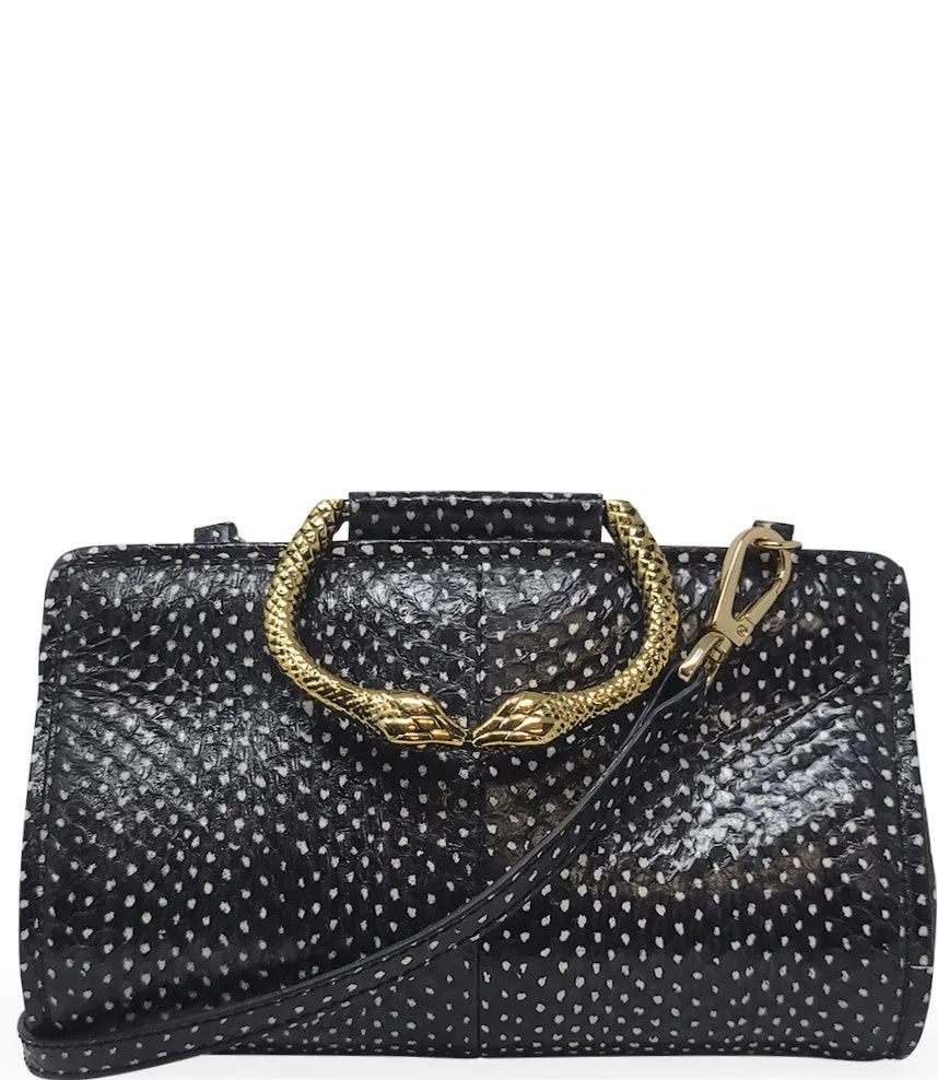 Tramontano Black Leather Mini Clutch W/ Snake Handle