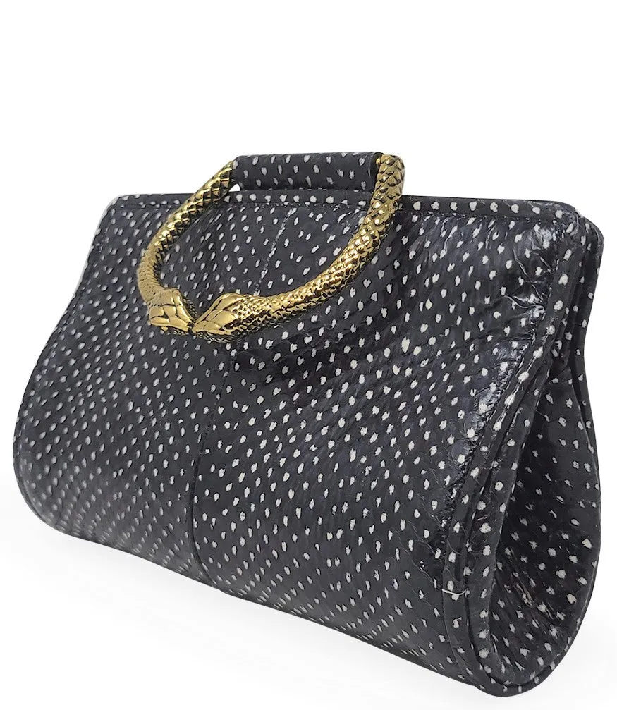 Tramontano Black Leather Mini Clutch W/ Snake Handle