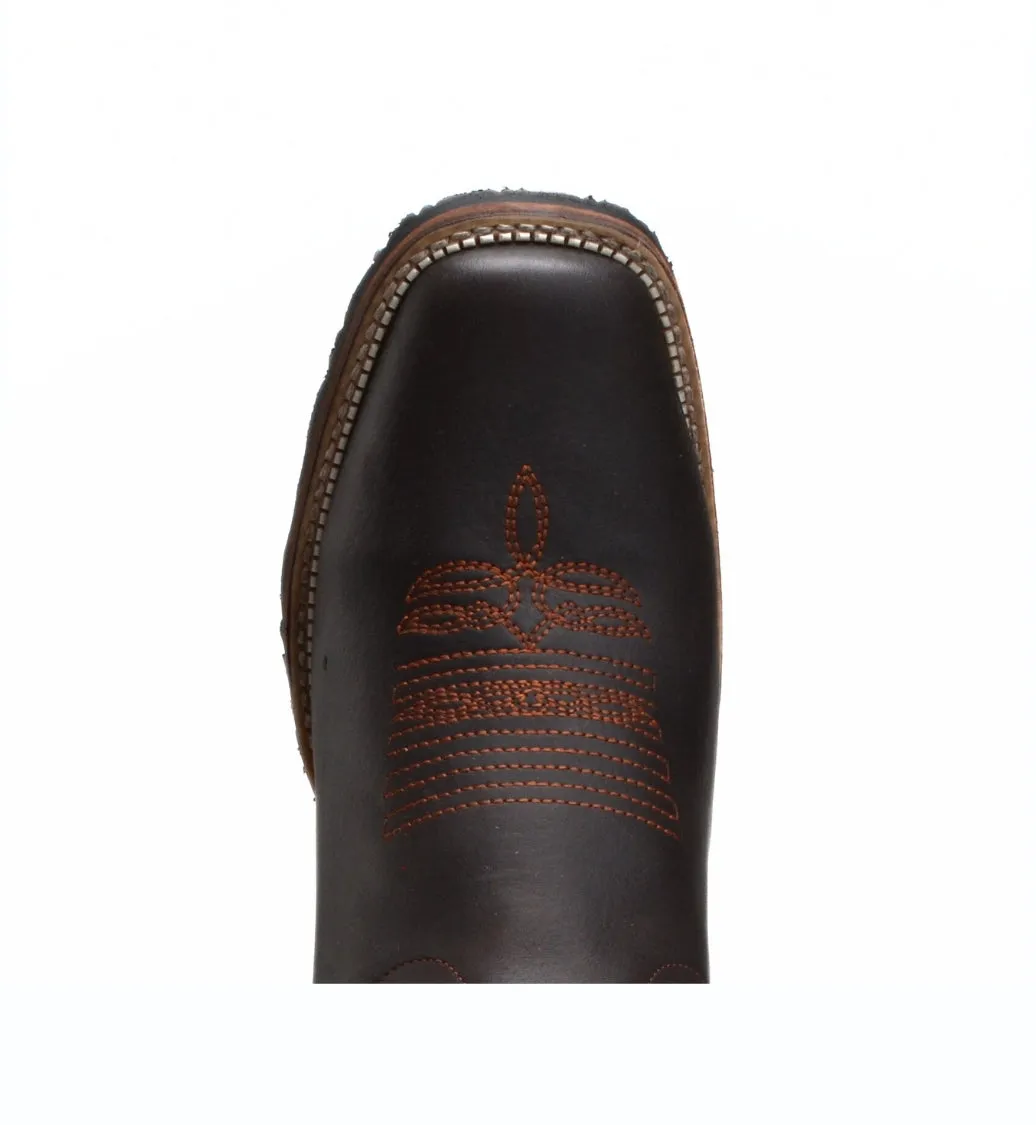 VE517 Brown Men's Western Boots: Square Toe Cowboy & Rodeo Boots in Genuine Leather
