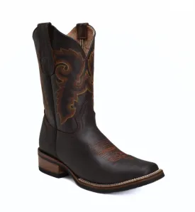VE517 Brown Men's Western Boots: Square Toe Cowboy & Rodeo Boots in Genuine Leather