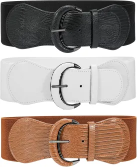 WHIPPY 3 Pack 4 Pack Women Wide Elastic Waist Belt Vintage Stretchy Belt Waistband for Ladies Dresses