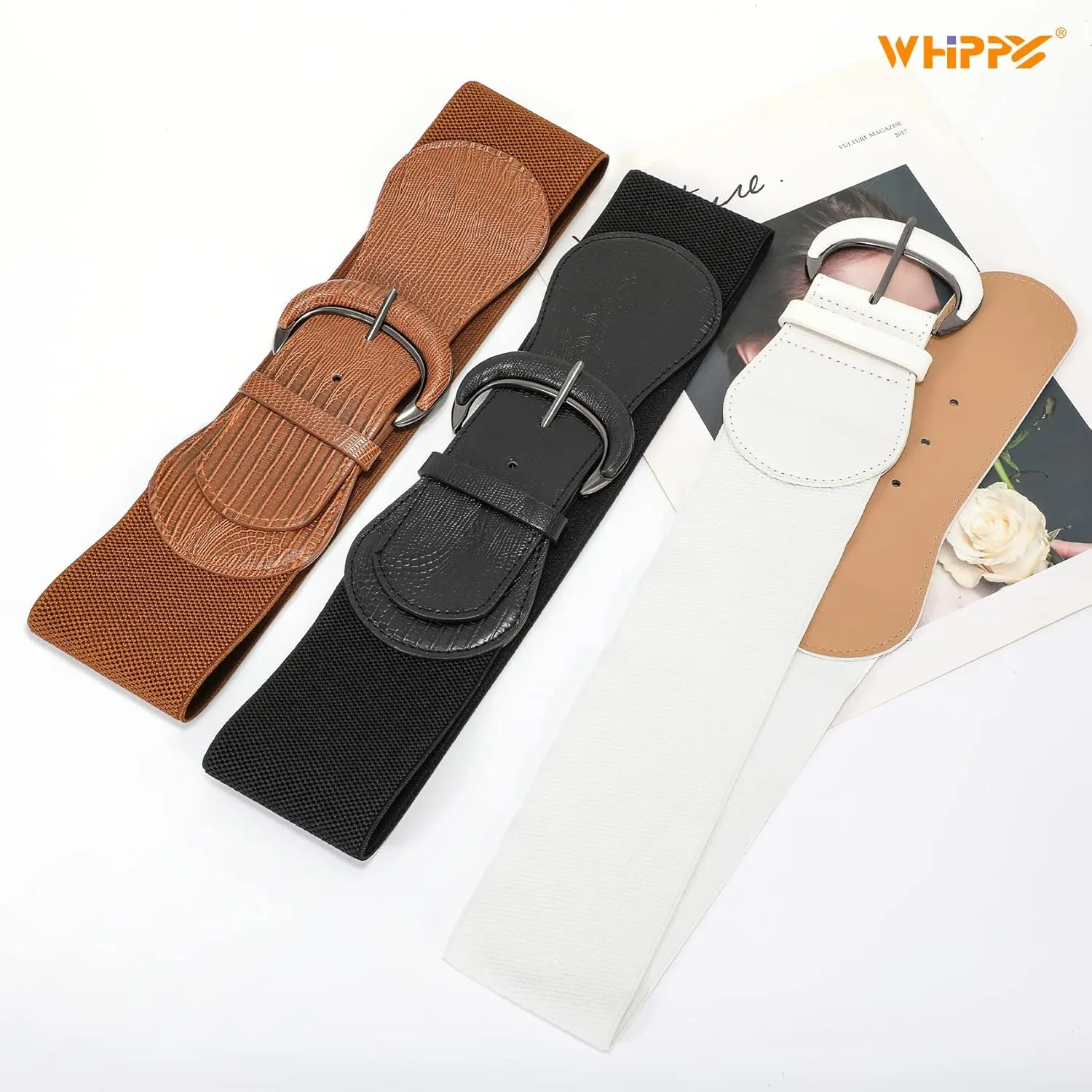WHIPPY 3 Pack 4 Pack Women Wide Elastic Waist Belt Vintage Stretchy Belt Waistband for Ladies Dresses