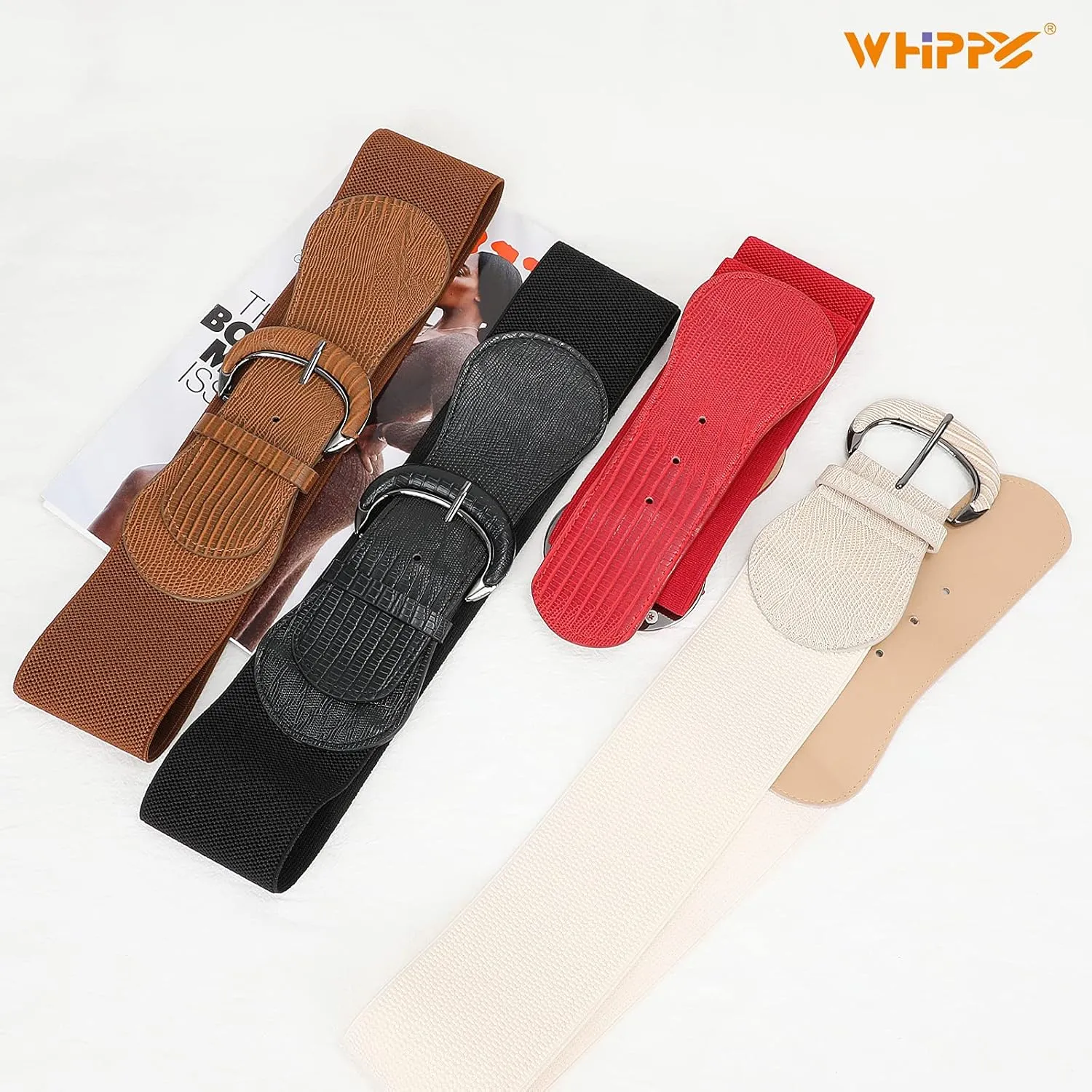 WHIPPY 3 Pack 4 Pack Women Wide Elastic Waist Belt Vintage Stretchy Belt Waistband for Ladies Dresses