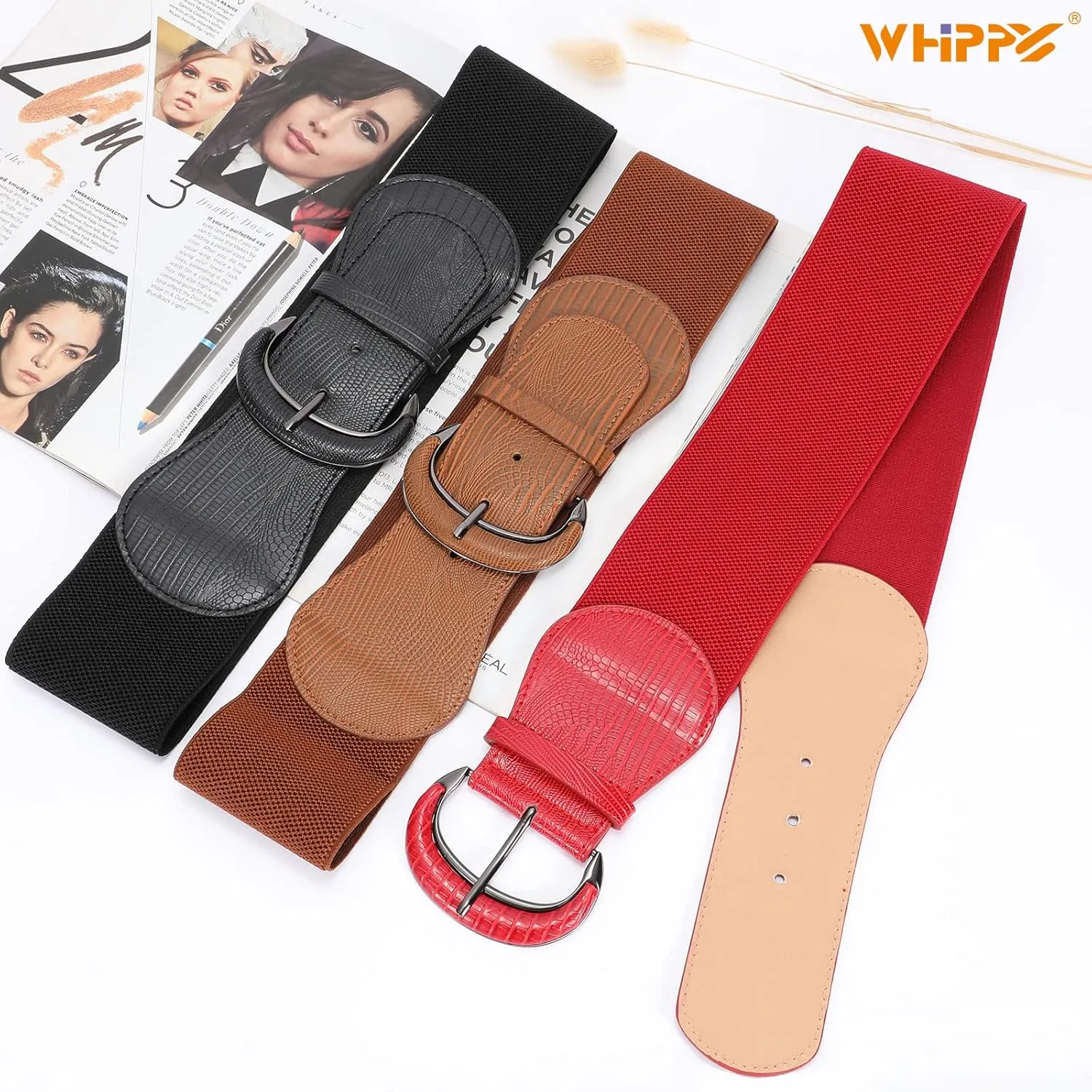 WHIPPY 3 Pack 4 Pack Women Wide Elastic Waist Belt Vintage Stretchy Belt Waistband for Ladies Dresses