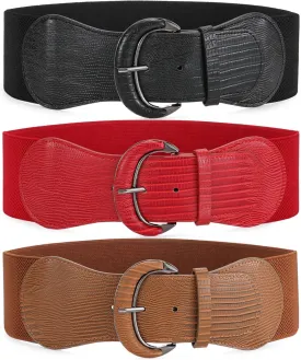 WHIPPY 3 Pack 4 Pack Women Wide Elastic Waist Belt Vintage Stretchy Belt Waistband for Ladies Dresses