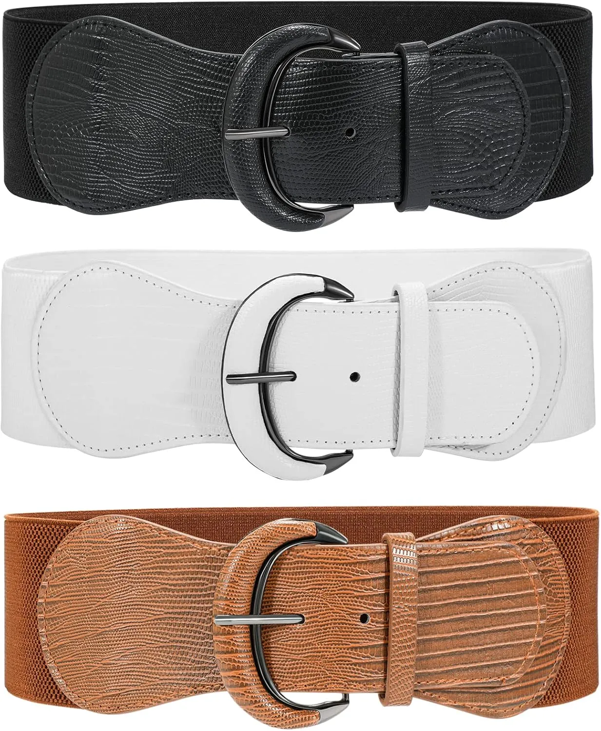 WHIPPY 3 Pack 4 Pack Women Wide Elastic Waist Belt Vintage Stretchy Belt Waistband for Ladies Dresses