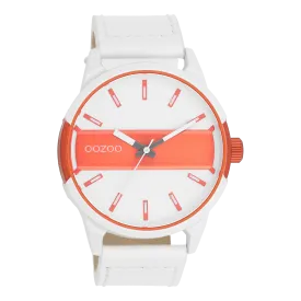White/fluo orange OOZOO watch with white leather strap - C11316
