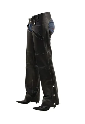 Women Black Leather Chaps, C330-09-DL