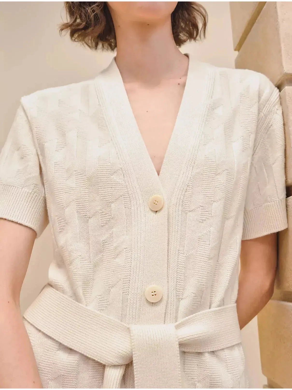 Women’s Belted Embossed Short-Sleeve Knit Dress