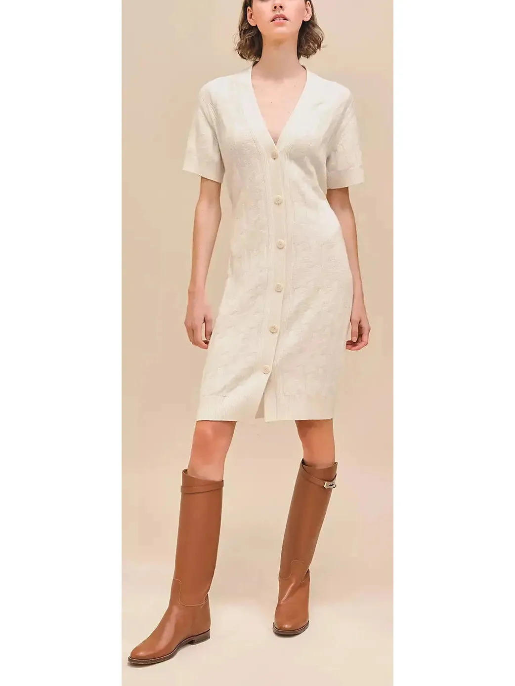 Women’s Belted Embossed Short-Sleeve Knit Dress
